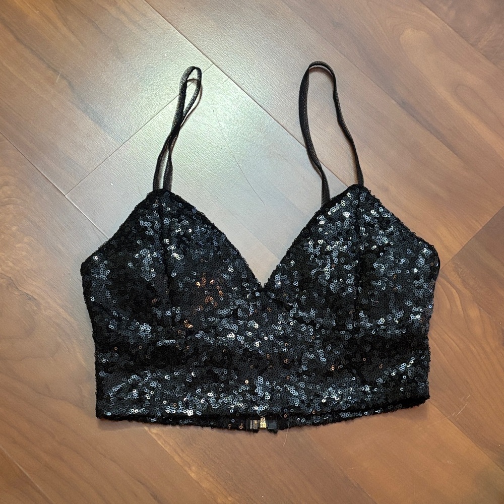 Sequin Black Crop Top